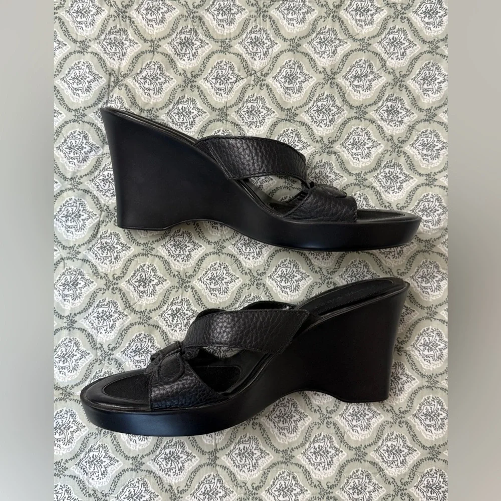 Nine West Women's Black Wedge Heels‎ Strappy Leather Women’s Size 7.5 Vintage